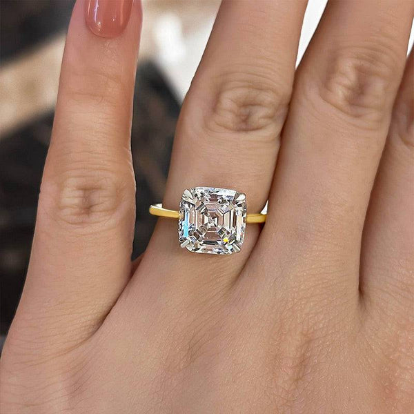 Louily Stunning Two-Tone Asscher Cut Women's Engagement Ring In Sterling Silver