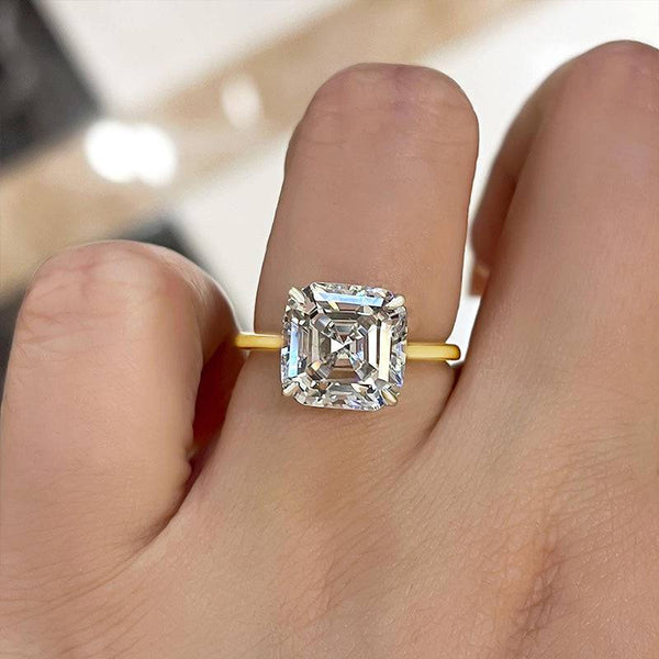 Louily Stunning Two-Tone Asscher Cut Women's Engagement Ring In Sterling Silver