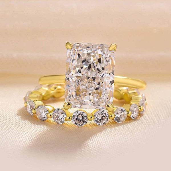 Louily Stunning Yellow Gold Radiant Cut Wedding Ring Set For Women In Sterling Silver