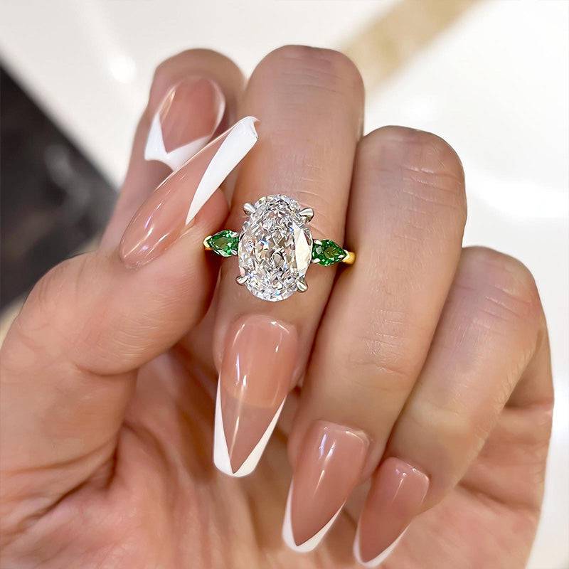 Louily Vintage Two-Tone Oval Cut Three Stone Engagement Ring In Sterling Silver - louilyjewelry