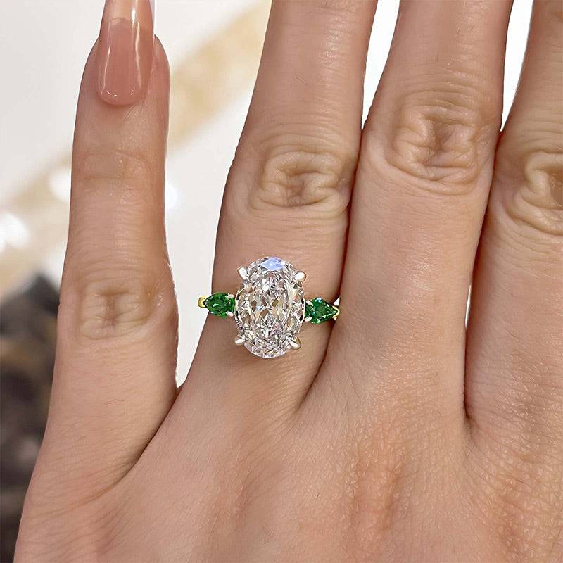 Louily Vintage Two-Tone Oval Cut Three Stone Engagement Ring In Sterling Silver - louilyjewelry