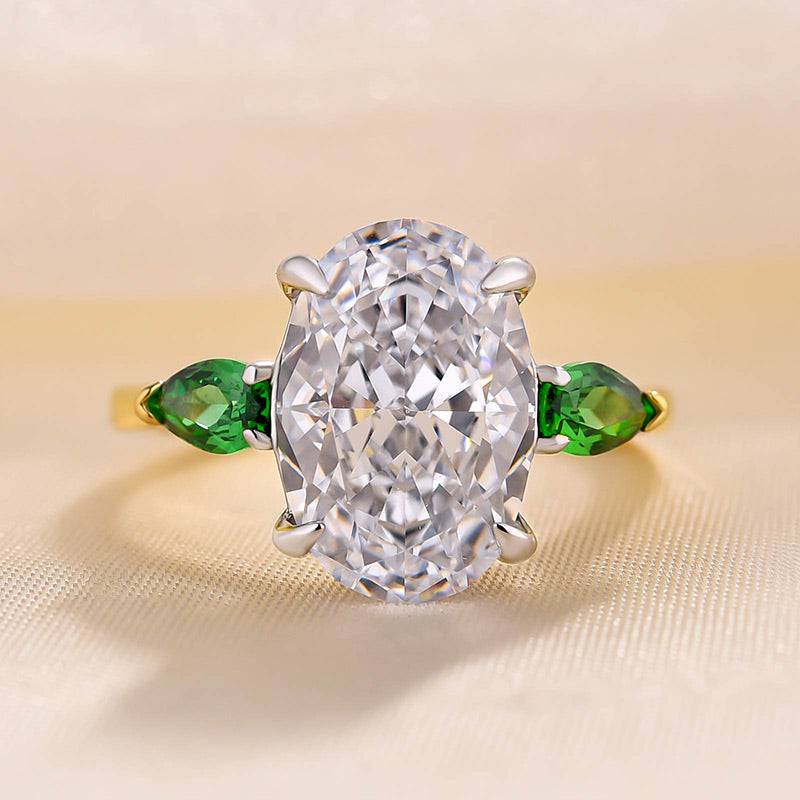 Louily Vintage Two-Tone Oval Cut Three Stone Engagement Ring In Sterling Silver - louilyjewelry