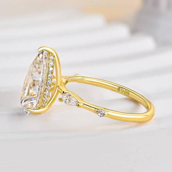 Louily Attractive Yellow Gold Pear Cut Engagement Ring