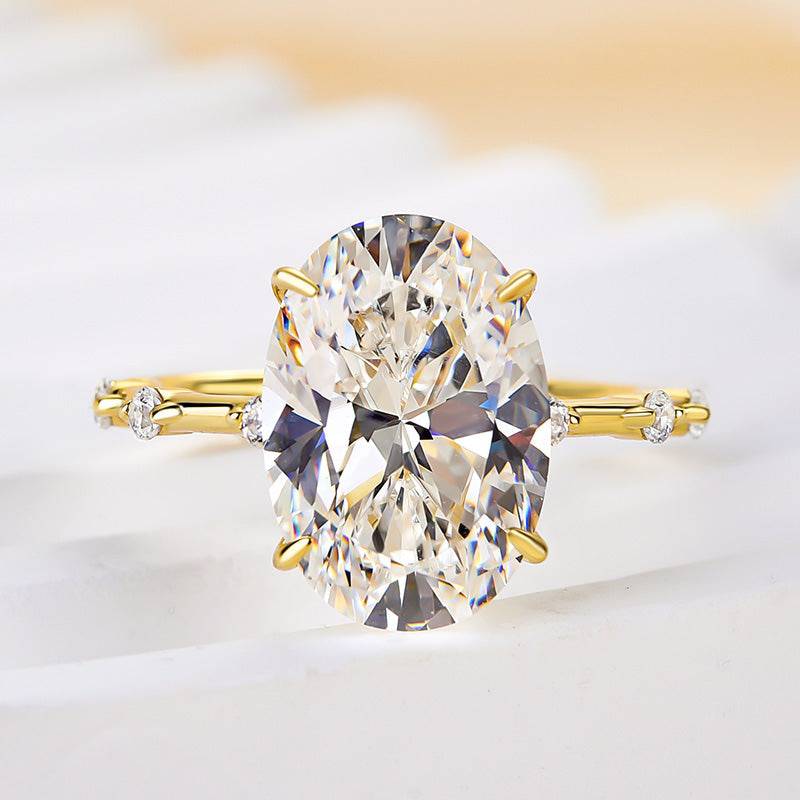 Louily Bright Yellow Gold Oval Cut Engagement Ring In Sterling Silver - louilyjewelry