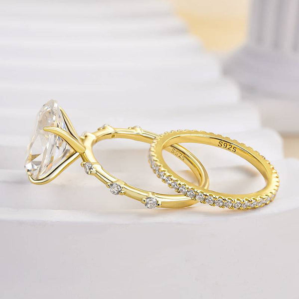 Louily Bright Yellow Gold Oval Cut Wedding Ring Set In Sterling Silver