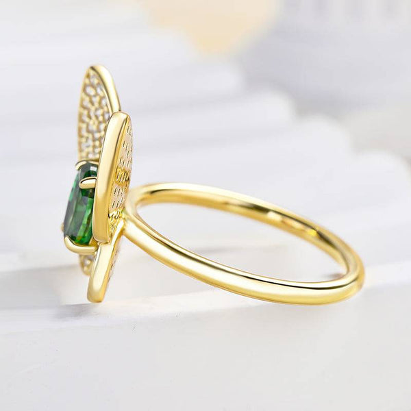 Louily Butterfly Design Emerald Green Engagement Ring In Sterling Silver