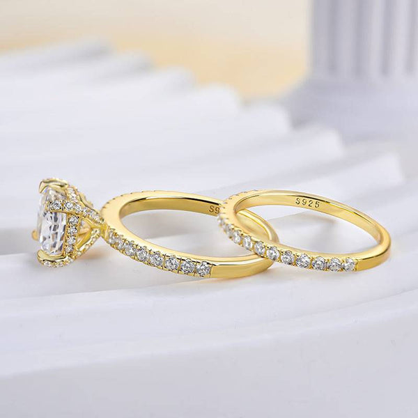 Louily Classic Yellow Gold 1.5 Carat Cushion Cut Wedding Rings Set In Sterling Silver