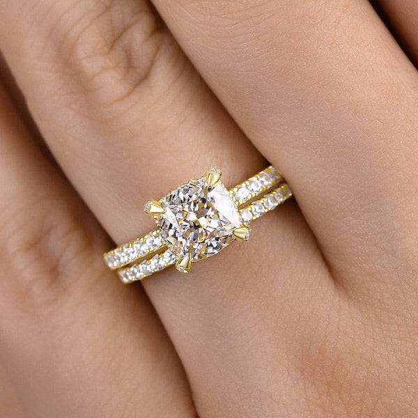 Louily Classic Yellow Gold 1.5 Carat Cushion Cut Wedding Rings Set In Sterling Silver