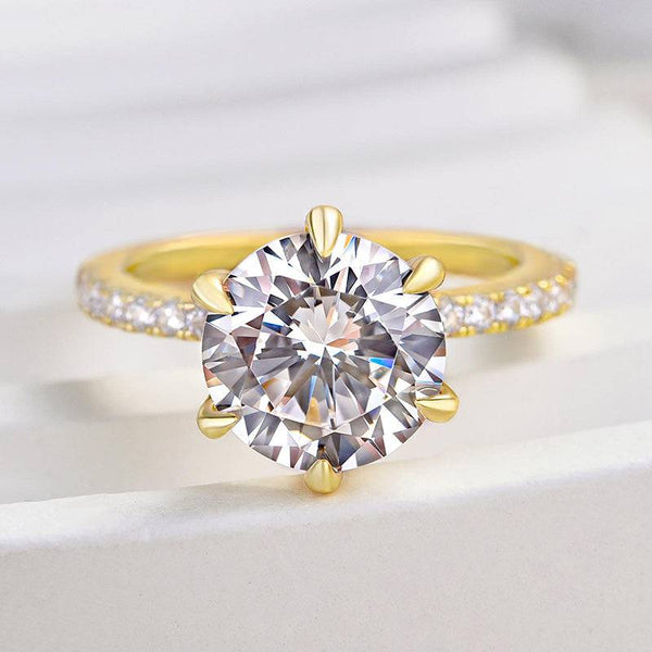 Louily Classic 6 Prong Round Cut Simulated Diamonds Engagement Ring