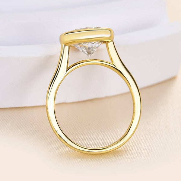 Louily Classic Yellow Gold Bezel Round Cut Engagement Ring In Sterling Silver