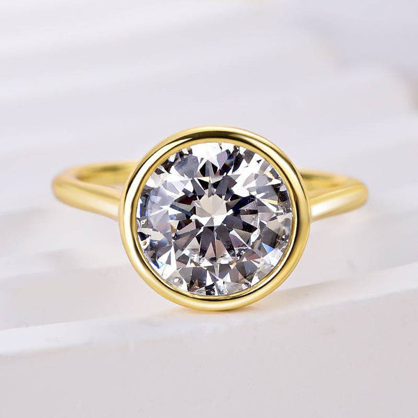 Louily Classic Yellow Gold Bezel Round Cut Engagement Ring In Sterling Silver