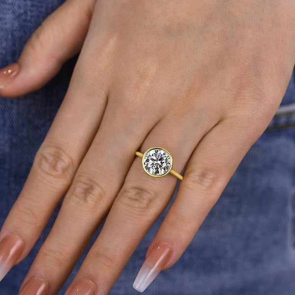Louily Classic Yellow Gold Bezel Round Cut Engagement Ring In Sterling Silver