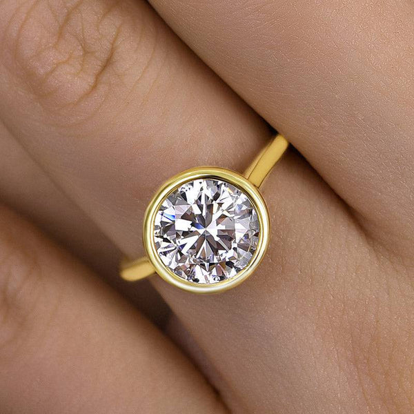 Louily Classic Yellow Gold Bezel Round Cut Engagement Ring In Sterling Silver