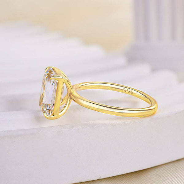 Louily Classic Yellow Gold Emerald Cut Solitaire Engagement Ring