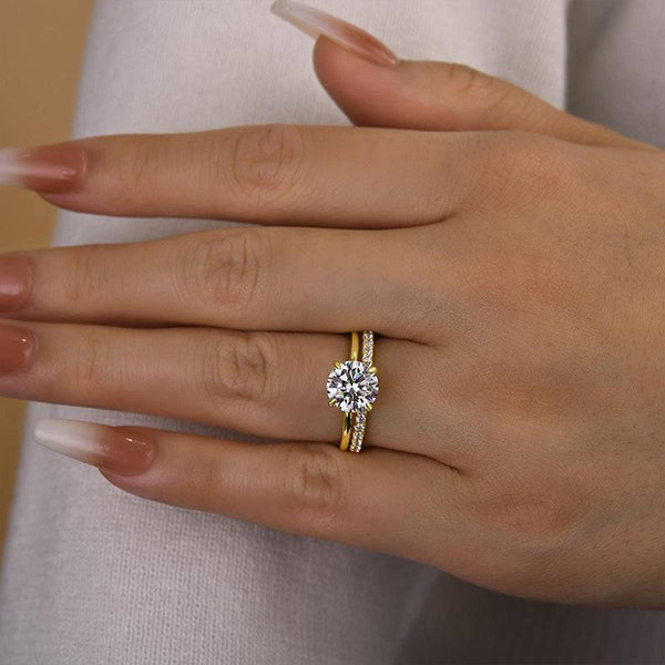 Louily Classic Yellow Gold Round Cut Simulated Diamonds Bridal Ring Set