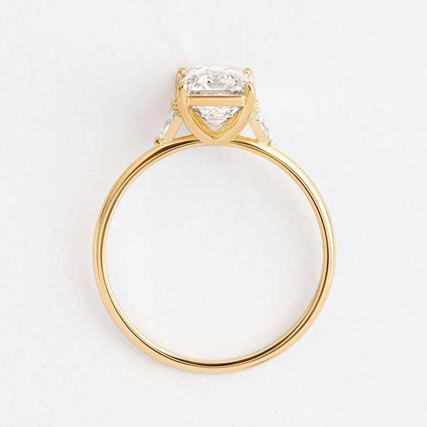 Louily Dainty Three Stone Yellow Gold Emerald Cut Engagement Ring