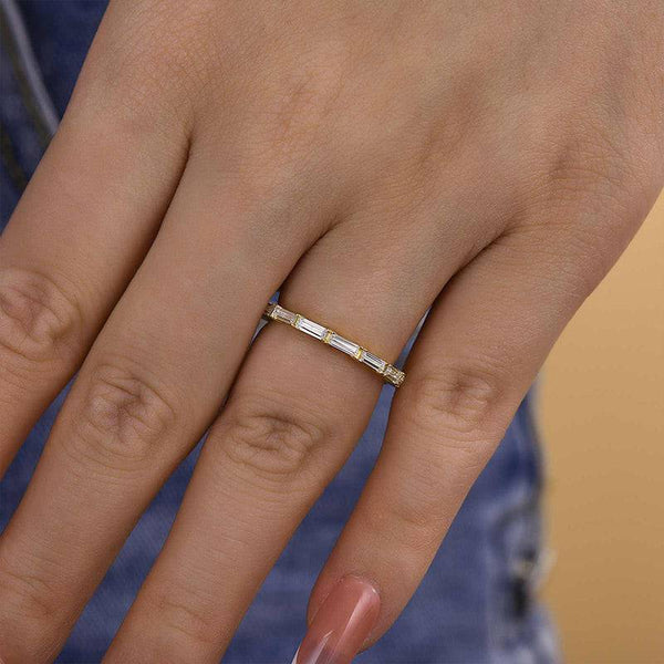 Louily Dainty Yellow Gold Full Emerald Cut Wedding Band