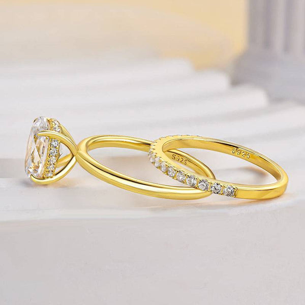 Louily Dainty Yellow Gold Oval Cut Wedding Ring Set