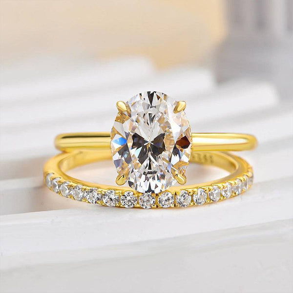 Louily Dainty Yellow Gold Oval Cut Wedding Ring Set