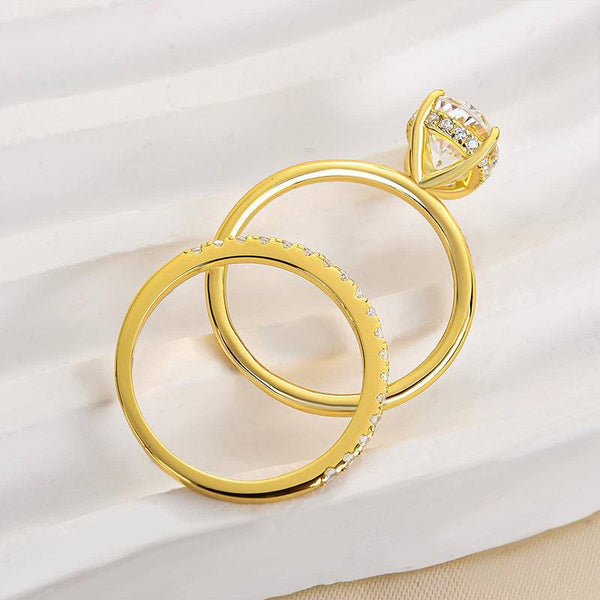 Louily Dainty Yellow Gold Oval Cut Wedding Ring Set