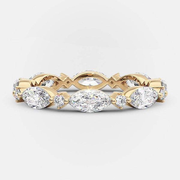 Louily Elegant Yellow Gold Marquise Cut Diamond Wedding Band In Sterling Silver