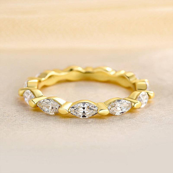 Louily Elegant Yellow Gold Marquise Cut Diamond Women's Wedding Band In Sterling Silver