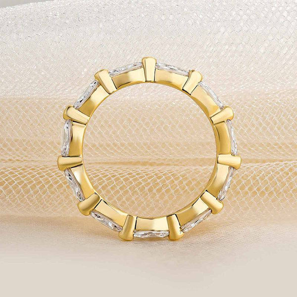 Louily Elegant Yellow Gold Marquise Cut Diamond Women's Wedding Band In Sterling Silver