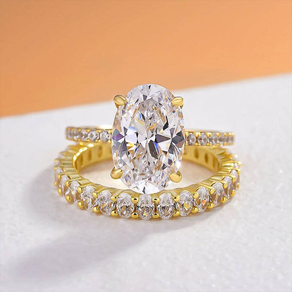 Louily Elegant Yellow Gold Oval Cut Wedding Ring Set In Sterling Silver