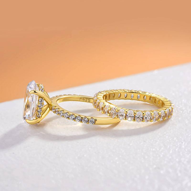 Louily Elegant Yellow Gold Oval Cut Wedding Ring Set In Sterling Silver - louilyjewelry