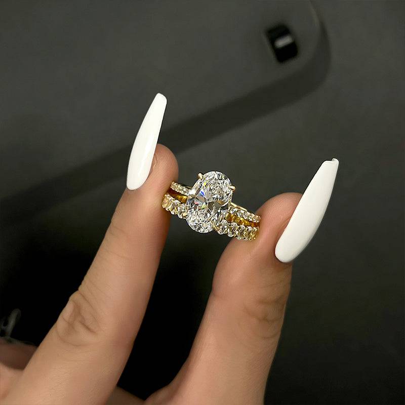 Louily Elegant Yellow Gold Oval Cut Wedding Ring Set In Sterling Silver - louilyjewelry