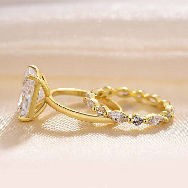 Louily Elegant Yellow Gold Radiant Cut Wedding Ring Set In Sterling Silver