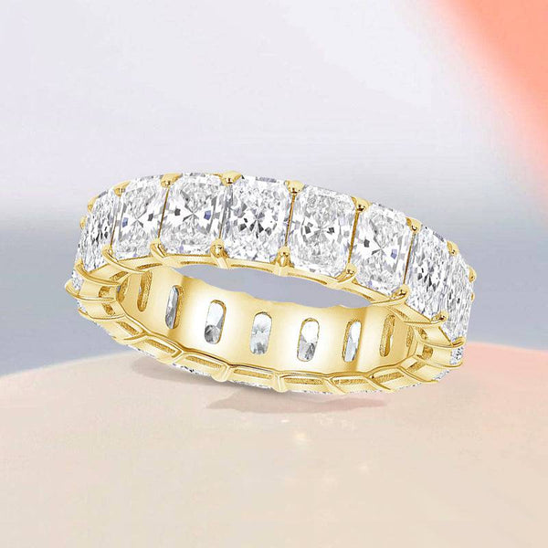Louily Elegant Yellow Gold Radiant Cut Women's Wedding Band In Sterling Silver