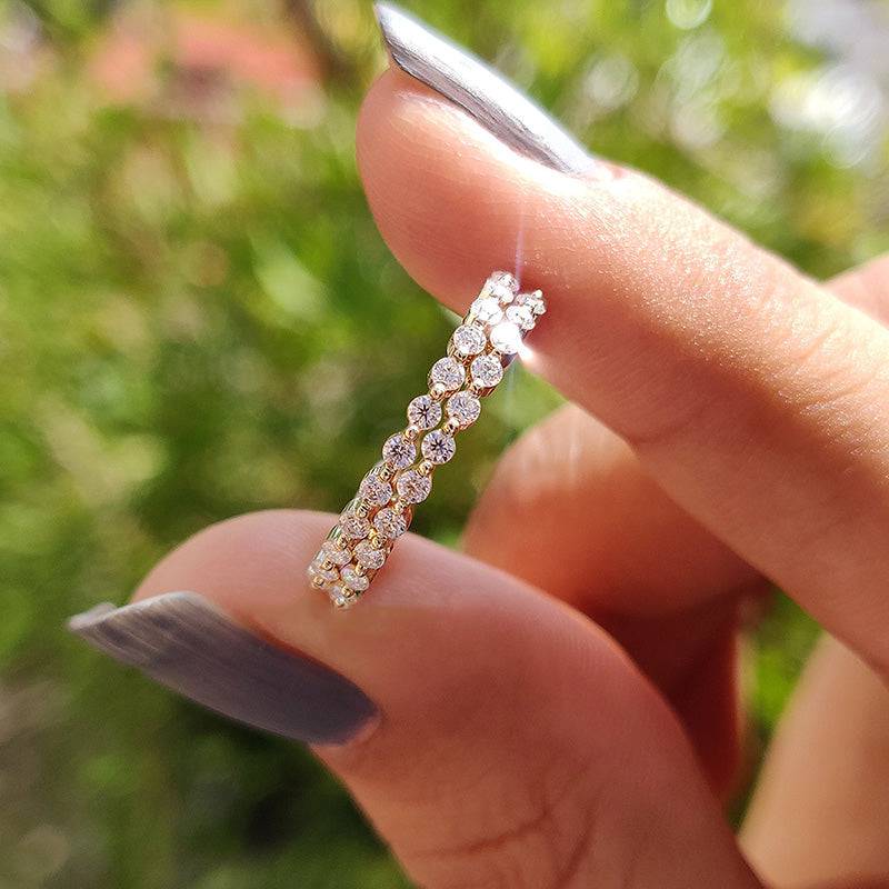 Louily Elegant Yellow Gold Round Cut Full Eternity Wedding Band Set In Sterling Silver - louilyjewelry