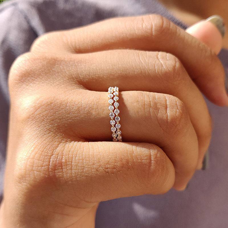 Louily Elegant Yellow Gold Round Cut Full Eternity Wedding Band Set In Sterling Silver - louilyjewelry