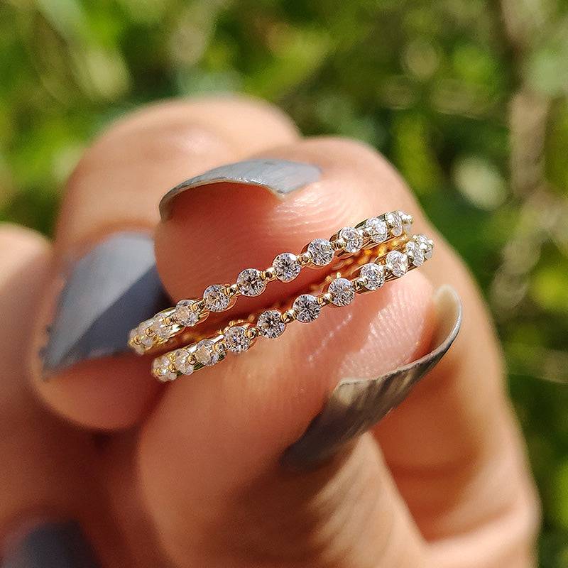 Louily Elegant Yellow Gold Round Cut Full Eternity Wedding Band Set In Sterling Silver - louilyjewelry