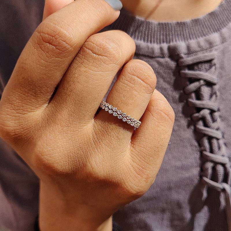 Louily Elegant Yellow Gold Round Cut Full Eternity Wedding Band Set In Sterling Silver - louilyjewelry