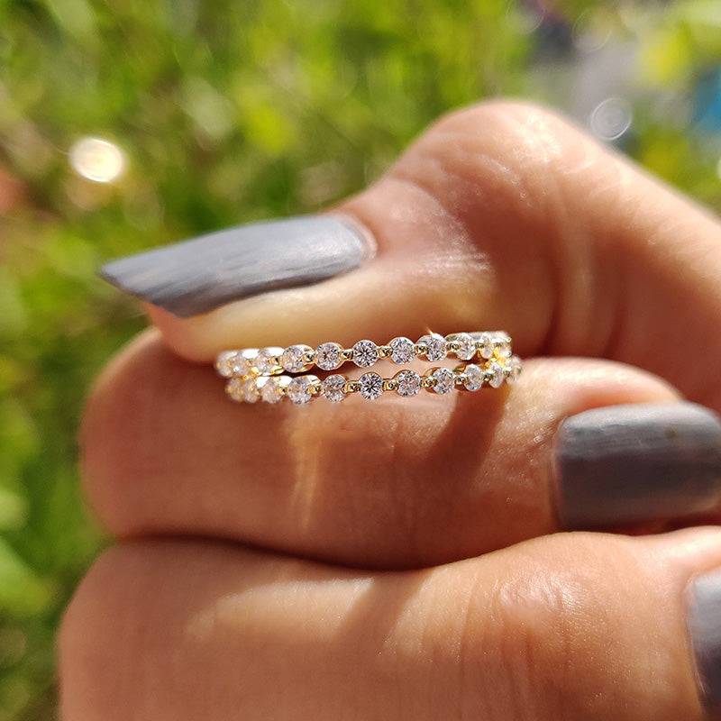 Louily Elegant Yellow Gold Round Cut Full Eternity Wedding Band Set In Sterling Silver - louilyjewelry