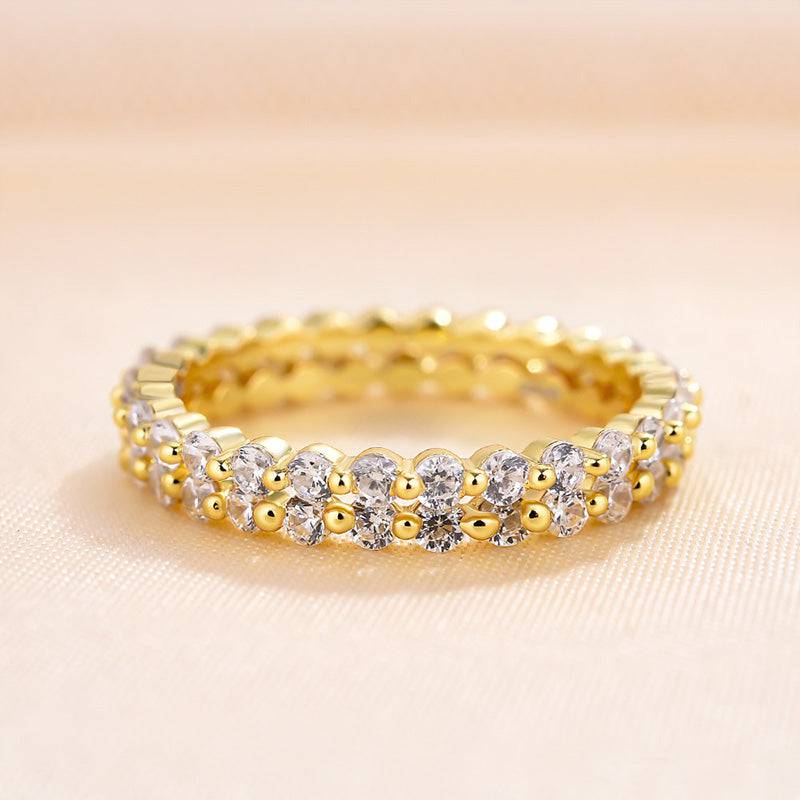 Louily Elegant Yellow Gold Round Cut Full Eternity Wedding Band Set In Sterling Silver - louilyjewelry