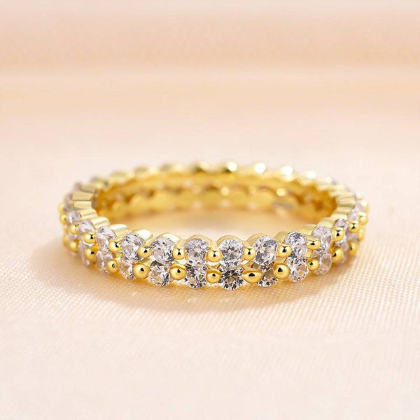 Louily Elegant Yellow Gold Round Cut Full Eternity Wedding Band Set In Sterling Silver