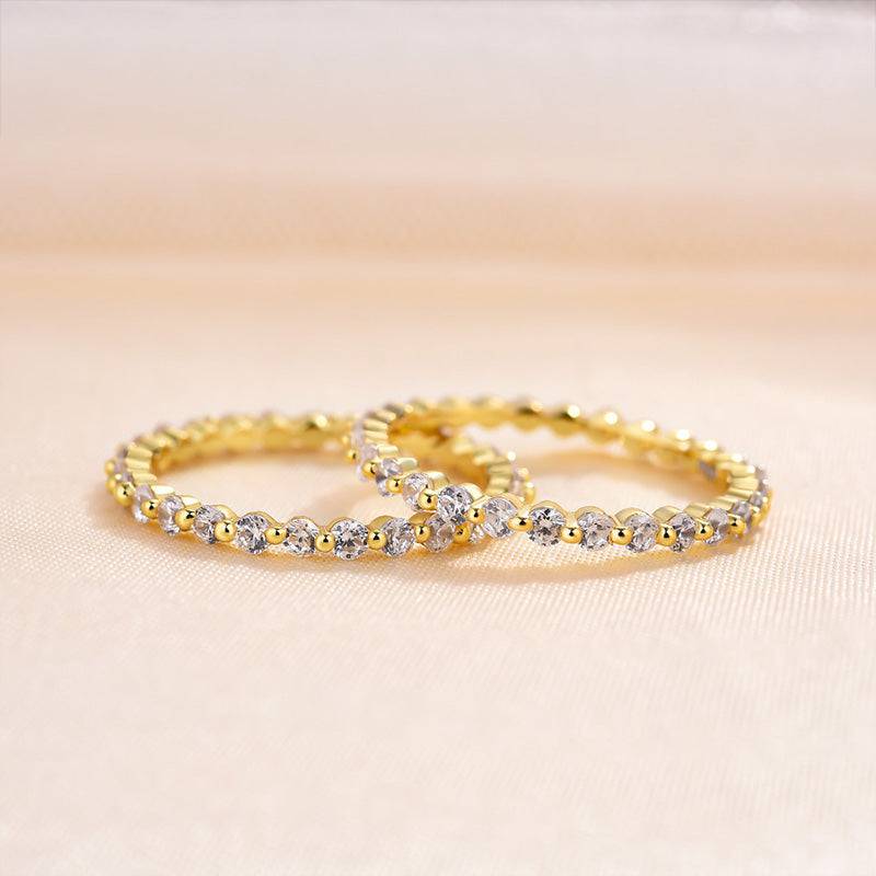 Louily Elegant Yellow Gold Round Cut Full Eternity Wedding Band Set In Sterling Silver - louilyjewelry
