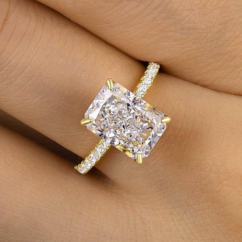 Louily Enchanting Yellow Gold Radiant Cut Engagement Ring - louilyjewelry