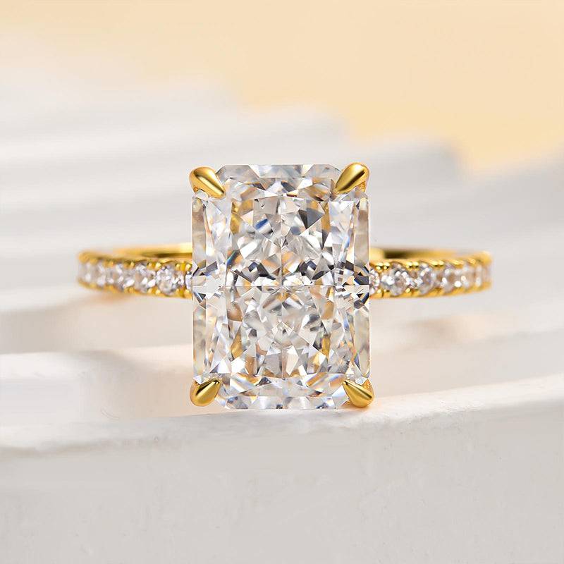 Louily Enchanting Yellow Gold Radiant Cut Engagement Ring - louilyjewelry