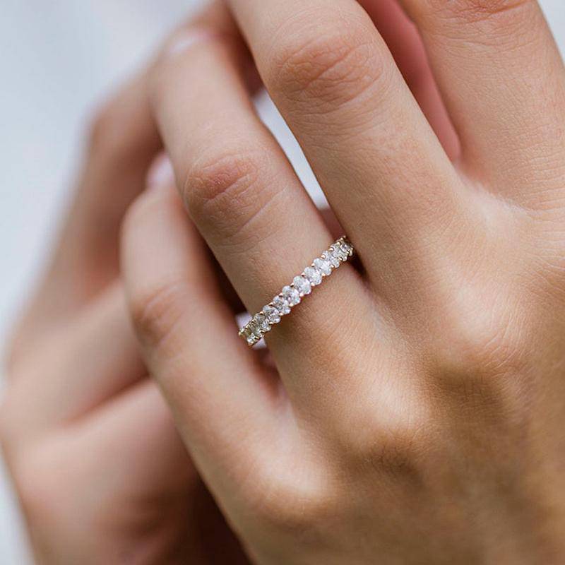 Louily Eternity Oval Cut Simulated Diamond Wedding Band Ring For Women In Sterling Silver - louilyjewelry