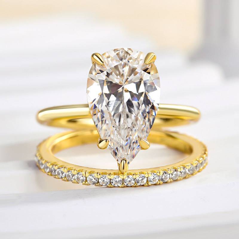 Louily Excellent 3.5Ct Pear Cut Wedding Ring Set In Sterling Silver - louilyjewelry