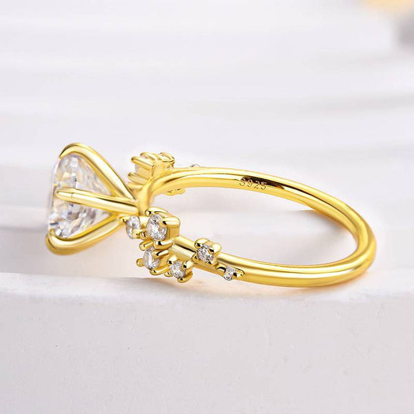 Louily Exclusive Yellow Gold 6 Prong Round Cut Engagement Ring