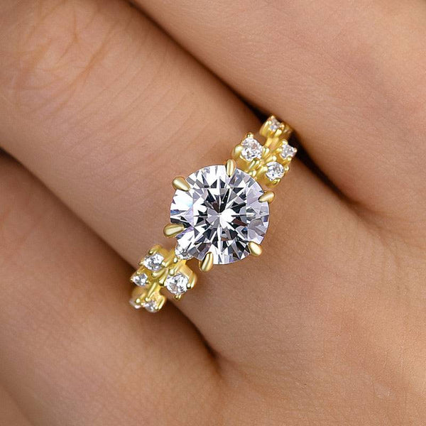 Louily Exclusive Yellow Gold 6 Prong Round Cut Engagement Ring