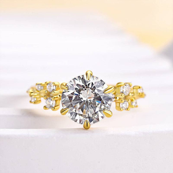 Louily Exclusive Yellow Gold 6 Prong Round Cut Engagement Ring