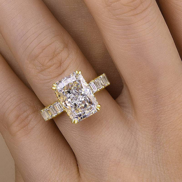 Louily Exclusive Yellow Gold Crushed Ice Radiant Cut Engagement Ring