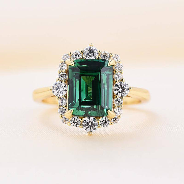 Louily Exclusive Yellow Gold Halo Emerald Cut Wedding Sets In Sterling Silver