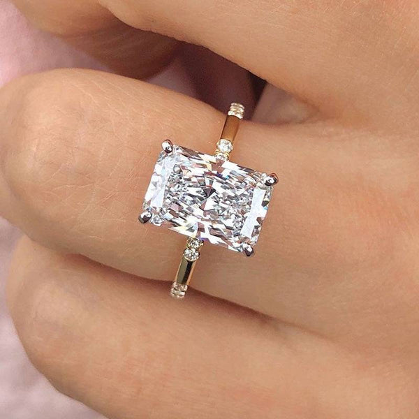 Louily Exquisite Yellow Gold Crushed Ice Radiant Cut Engagement Ring